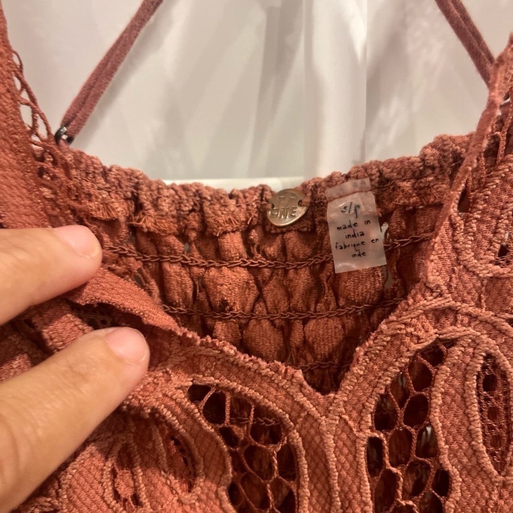 Free People Lace Mini Dress in Rust and Plum - Picture 3 of 9